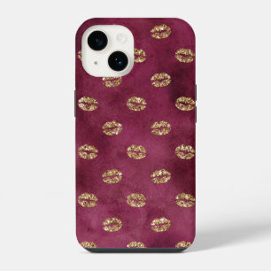 Burgunder-Gold-Glitter-Küsse-Lippen iPhone 14 Hülle