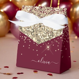 Burgunder Gold Glitter Mädchen Monogramm Glam Geschenkschachtel