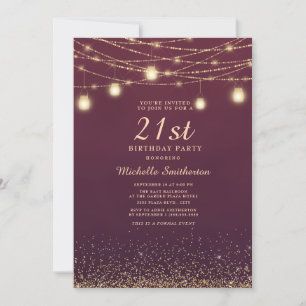 Burgunder-Gold-Glitzer-Lichterkette Formal 21. Einladung