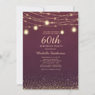 Burgunder-Gold-Glitzer-Lichterkette Formal 60. Einladung