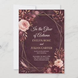 Burgunder-Gold-Herbst-Blumen-Hochzeitseinladung