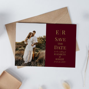 Burgunder-Gold-Monogramm-Foto-Save-the-Date-Karte Einladung