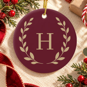 Burgunder gold monogrammierter Kranz elegant Keramik Ornament