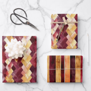 Burgunder Gold Pfirsich Zickzack Weihnachten Geschenkpapier Set