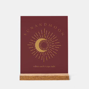 Burgunder gold Sonne Mond Spirituelle Sonnenenergi Acrylschild