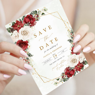Burgunder-Gold-Winter-Blumenhochzeit Save The Date