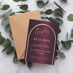 Burgunder Goldbogen 80. Geburtstag Save The Date