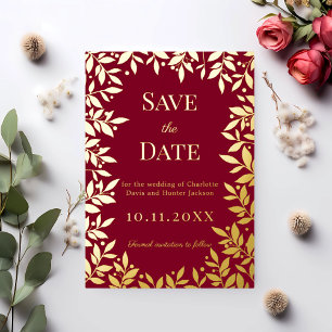Burgunder-Goldene Hochzeit - Save the Date Folienk Folieneinladung