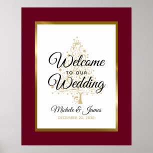Burgunder Goldene Winterhochzeit Willkommen Poster