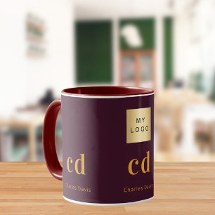 Burgunder-goldenes Monogramm Namens Firmenlogo Tasse