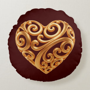 Burgunder-Goldherz-Symbol der Liebe Rundes Kissen