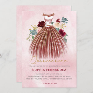 Burgunder Goldmedaille Glitzer Blumenkleid Quincea Einladung
