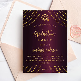Burgunder Goldstars Graduierungsparty im modernen  Einladung