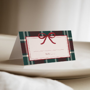 Burgunder-grüner Karo-Weihnachtsbogen Hochzeit Platzkarte