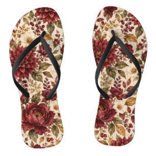 Burgunder Herbst Blumen Damen Flip Flops