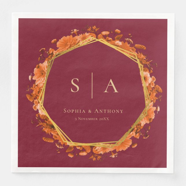Burgunder-Herbst-Blumen-Hochzeitsservietten Serviette (Vorderseite)
