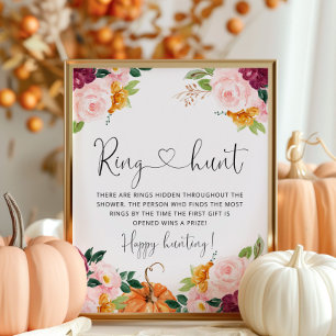 Burgunder Herbst-Blumen-Ring-Suche Brautparty-Spie Poster