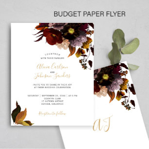 Burgunder Herbst Blumen Rustikale BUDGET Hochzeits Flyer
