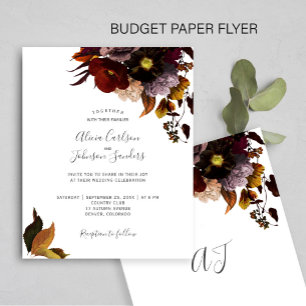Burgunder Herbst Blumen Rustikale BUDGET Hochzeits Flyer