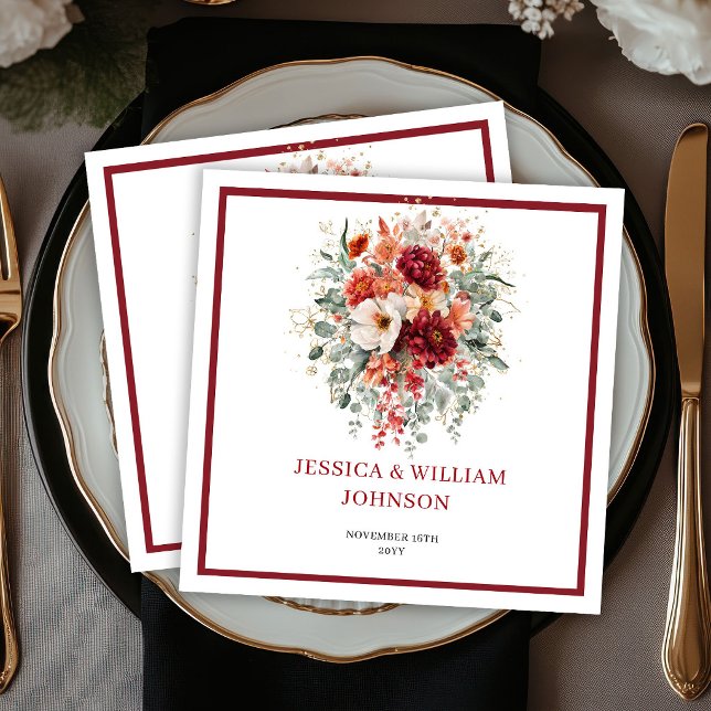 Burgunder Herbst Floral Boho Eukalyptus Hochzeit Serviette (Burgundy Fall Floral Boho Eucalyptus Wedding Napkins

)