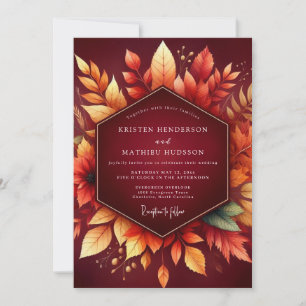 Burgunder-Herbstlaub-Romantik-Hochzeit Einladung