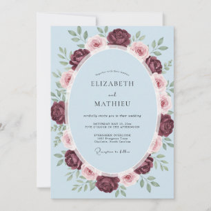 Burgunder-Himmel-Rosen-Hochzeit Einladung