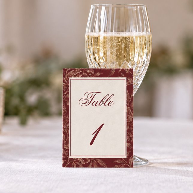 Burgunder Hochzeit mit Blumen Tischnummer (Von Creator hochgeladen)
