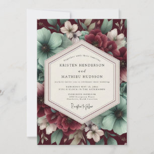 Burgunder Hochzeit mit floralen Motiven Einladung