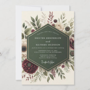 Burgunder Hochzeit mit floraler Laune Einladung