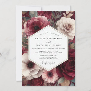 Burgunder Hochzeit mit Moody Floral Einladung