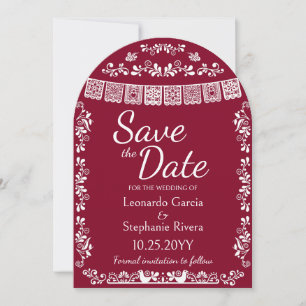 Burgunder Hochzeit Save-the-Date-Tor mit Papel Pic Einladung