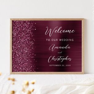 Burgunder Hochzeit Willkommen Schriftzug Metallopt Poster