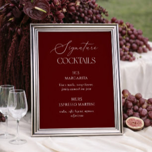 Burgunder Hochzeits-Signatur-Cocktails Poster