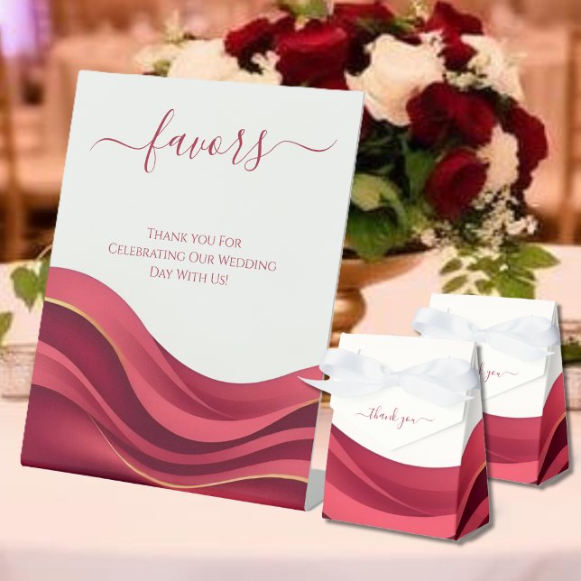 Burgunder-Hochzeitsgeschenke Sockelschild (Burgundy Wedding Favors Pedestal Sign)