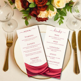 Burgunder Hochzeitsmenü für Abendessen und Bar Menükarte