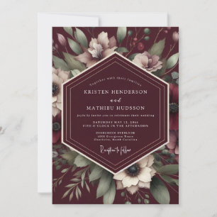 Burgunder Hochzeitsteppich mit Blumenmuster Einladung