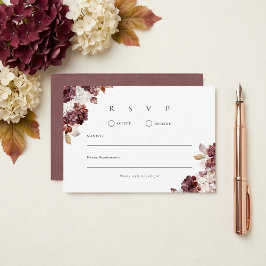 Burgunder-Hortensien-Hochzeit RSVP Karte