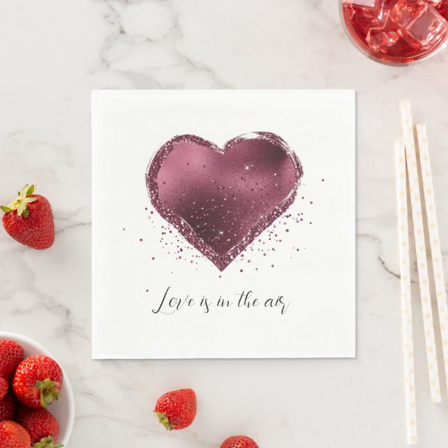 Burgunder-Kirsch-Glitter-Funkel-Herz-Liebe  Serviette (Beispiel)