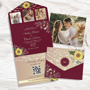 Burgunder Landsonne Hochzeit All In One Einladung