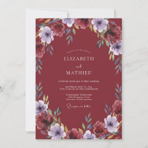 Burgunder-Lavendel-Ranunculus-Eukalyptus-Hochzeit Einladung
