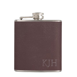 Burgunder-Leder mit Monogramm Flachmann