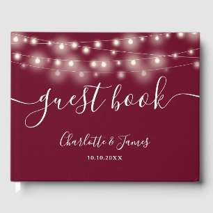 Burgunder Lichterkette Signatur Schrift Hochzeit Gästebuch