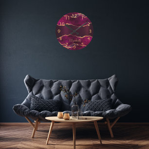 Burgunder lila Goldgräbermarmorname Runde Wanduhr