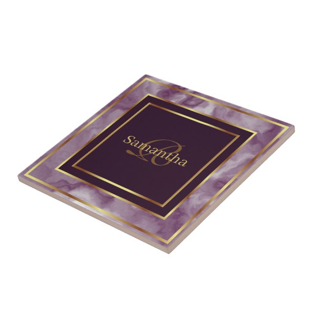 Burgunder Lila und goldener geometrischer Marmor Fliese (Seite)