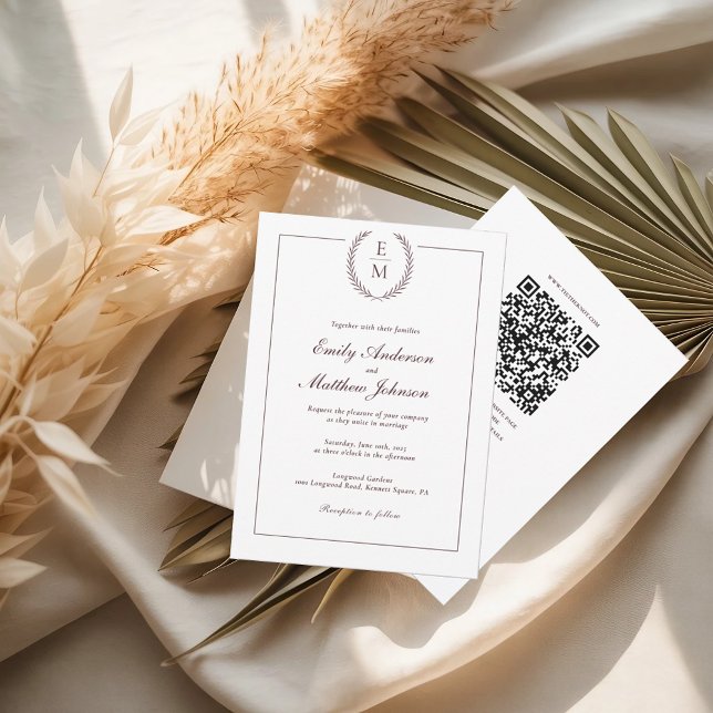 Burgunder Lorbeer Hochzeitseinladung QR Code Einladung (Von Creator hochgeladen)