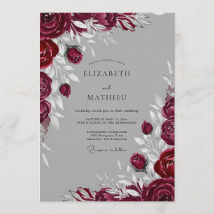 Burgunder Malerische Blumen Hochzeit Romantik Einladung