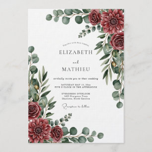 Burgunder Malerische Botanische Hochzeit Einladung