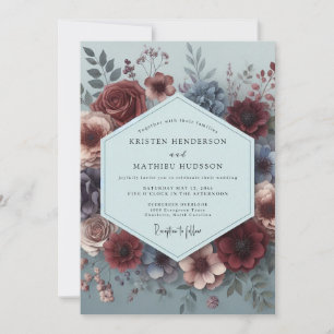 Burgunder Malerische Flora Hochzeit Einladung