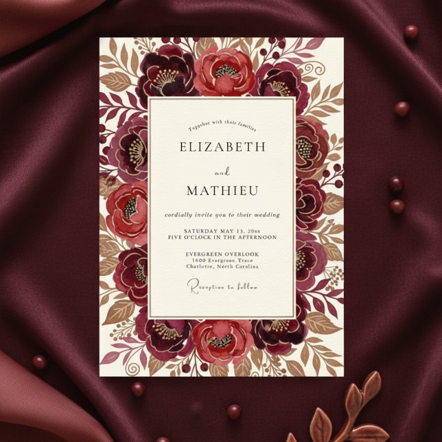 Burgunder Malerische Flora Hochzeit Einladung (Von Creator hochgeladen)