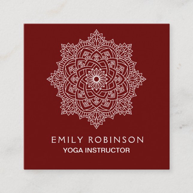 Burgunder-Mandala-Yoga-Lehrer Quadratische Visitenkarte (Vorderseite)